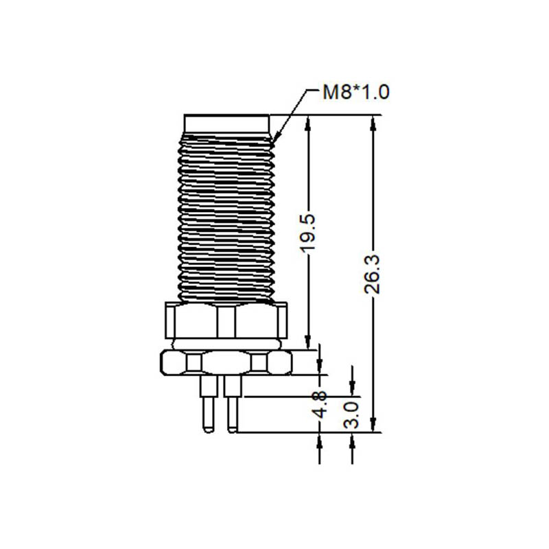 M8 4pins A code male straight front panel mount connector, unshielded, insert